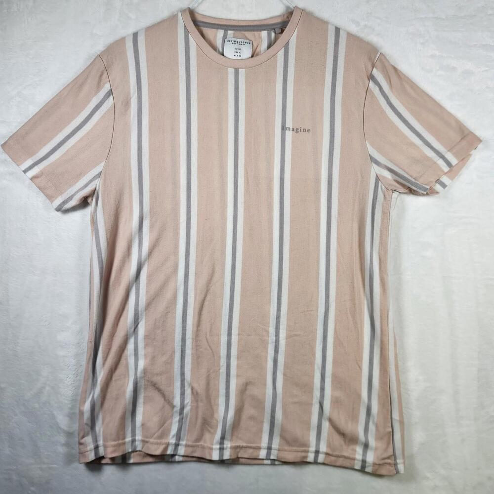 Denim & Flower Ricky Singh Pink White Striped Imagine SS Tshirt Size XL‎ Casual